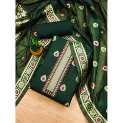 Mayawye Women's Banarasi Silk Printed Unstitched Salwar Suit Material With Dupatta (Bottle Green, 3Mtrs)