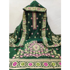 Mayawye Women's Banarasi Silk Printed Unstitched Salwar Suit Material With Dupatta (Bottle Green, 3Mtrs)