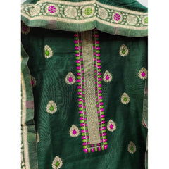 Mayawye Women's Banarasi Silk Printed Unstitched Salwar Suit Material With Dupatta (Bottle Green, 3Mtrs)