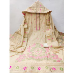 Mayawye Women's Banarasi Silk Printed Unstitched Salwar Suit Material With Dupatta (Cream, 3Mtrs)