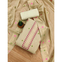 Mayawye Women's Banarasi Silk Printed Unstitched Salwar Suit Material With Dupatta (Cream, 3Mtrs)