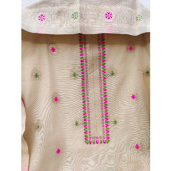 Mayawye Women's Banarasi Silk Printed Unstitched Salwar Suit Material With Dupatta (Cream, 3Mtrs)