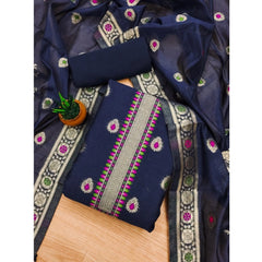 Mayawye Women's Banarasi Silk Printed Unstitched Salwar Suit Material With Dupatta (Navy Blue, 3Mtrs)