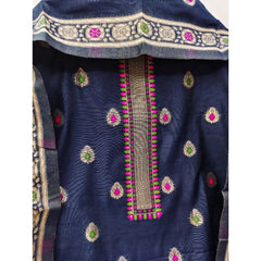 Mayawye Women's Banarasi Silk Printed Unstitched Salwar Suit Material With Dupatta (Navy Blue, 3Mtrs)