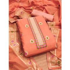 Mayawye Women's Banarasi Silk Printed Unstitched Salwar Suit Material With Dupatta (Peach, 3Mtrs)
