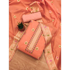 Mayawye Women's Banarasi Silk Printed Unstitched Salwar Suit Material With Dupatta (Peach, 3Mtrs)