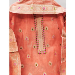 Mayawye Women's Banarasi Silk Printed Unstitched Salwar Suit Material With Dupatta (Peach, 3Mtrs)