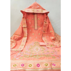 Mayawye Women's Banarasi Silk Printed Unstitched Salwar Suit Material With Dupatta (Peach, 3Mtrs)