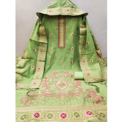 Mayawye Women's Banarasi Silk Printed Unstitched Salwar Suit Material With Dupatta (Pista, 3Mtrs)