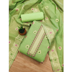 Mayawye Women's Banarasi Silk Printed Unstitched Salwar Suit Material With Dupatta (Pista, 3Mtrs)