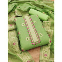 Mayawye Women's Banarasi Silk Printed Unstitched Salwar Suit Material With Dupatta (Pista, 3Mtrs)