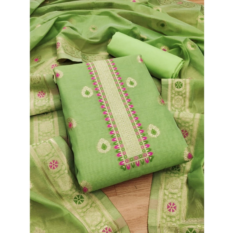 Mayawye Women's Banarasi Silk Printed Unstitched Salwar Suit Material With Dupatta (Pista, 3Mtrs)