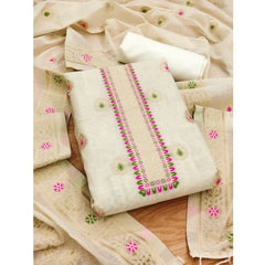 Mayawye Women's Banarasi Silk Printed Unstitched Salwar Suit Material With Dupatta (White, 3Mtrs)