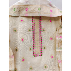 Mayawye Women's Banarasi Silk Printed Unstitched Salwar Suit Material With Dupatta (White, 3Mtrs)