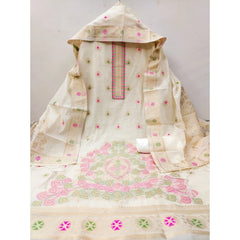 Mayawye Women's Banarasi Silk Printed Unstitched Salwar Suit Material With Dupatta (White, 3Mtrs)