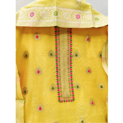 Mayawye Women's Banarasi Silk Printed Unstitched Salwar Suit Material With Dupatta (Yellow, 3Mtrs)