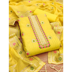 Mayawye Women's Banarasi Silk Printed Unstitched Salwar Suit Material With Dupatta (Yellow, 3Mtrs)
