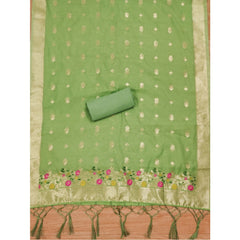 Mayawye Women's Banarasi Silk Printed Unstitched Salwar Suit Material With Dupatta (Pista, 3Mtrs)