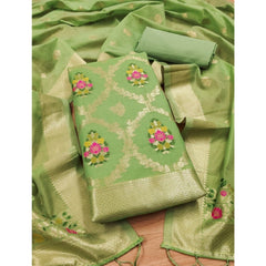 Mayawye Women's Banarasi Silk Printed Unstitched Salwar Suit Material With Dupatta (Pista, 3Mtrs)