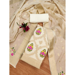 Mayawye Women's Banarasi Silk Printed Unstitched Salwar Suit Material With Dupatta (White, 3Mtrs)
