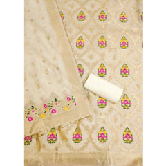 Mayawye Women's Banarasi Silk Printed Unstitched Salwar Suit Material With Dupatta (White, 3Mtrs)