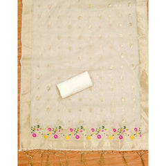 Mayawye Women's Banarasi Silk Printed Unstitched Salwar Suit Material With Dupatta (White, 3Mtrs)