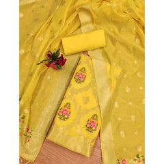 Mayawye Women's Banarasi Silk Printed Unstitched Salwar Suit Material With Dupatta (Yellow, 3Mtrs)