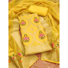 Mayawye Women's Banarasi Silk Printed Unstitched Salwar Suit Material With Dupatta (Yellow, 3Mtrs)