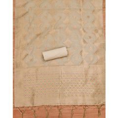 Mayawye Women's Banarasi Silk Printed Unstitched Salwar Suit Material With Dupatta (Cream, 3Mtrs)