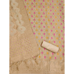 Mayawye Women's Banarasi Silk Printed Unstitched Salwar Suit Material With Dupatta (Cream, 3Mtrs)