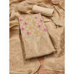 Mayawye Women's Banarasi Silk Printed Unstitched Salwar Suit Material With Dupatta (Cream, 3Mtrs)