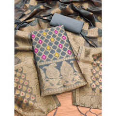Mayawye Women's Banarasi Silk Printed Unstitched Salwar Suit Material With Dupatta (Grey, 3Mtrs)