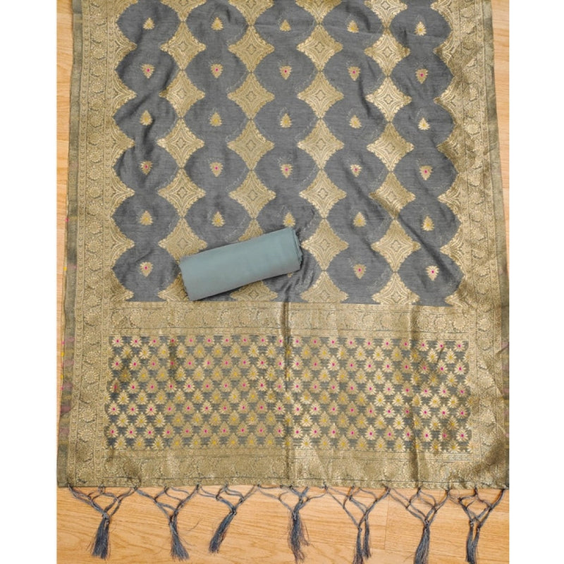 Mayawye Women's Banarasi Silk Printed Unstitched Salwar Suit Material With Dupatta (Grey, 3Mtrs)