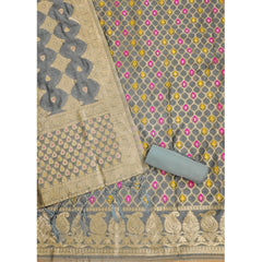 Mayawye Women's Banarasi Silk Printed Unstitched Salwar Suit Material With Dupatta (Grey, 3Mtrs)