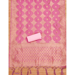 Mayawye Women's Banarasi Silk Printed Unstitched Salwar Suit Material With Dupatta (Pink, 3Mtrs)