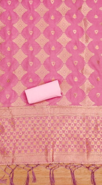 Mayawye Women's Banarasi Silk Printed Unstitched Salwar Suit Material With Dupatta (Pink, 3Mtrs)