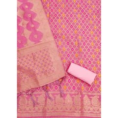 Mayawye Women's Banarasi Silk Printed Unstitched Salwar Suit Material With Dupatta (Pink, 3Mtrs)