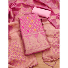 Mayawye Women's Banarasi Silk Printed Unstitched Salwar Suit Material With Dupatta (Pink, 3Mtrs)