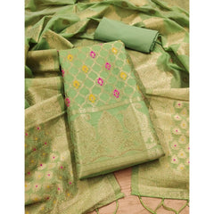 Mayawye Women's Banarasi Silk Printed Unstitched Salwar Suit Material With Dupatta (Pista, 3Mtrs)