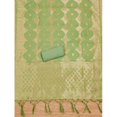 Mayawye Women's Banarasi Silk Printed Unstitched Salwar Suit Material With Dupatta (Pista, 3Mtrs)