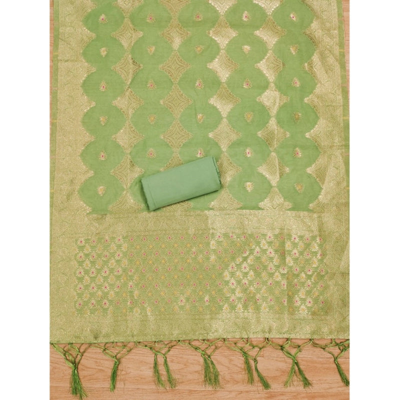 Mayawye Women's Banarasi Silk Printed Unstitched Salwar Suit Material With Dupatta (Pista, 3Mtrs)