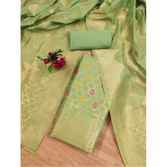 Mayawye Women's Banarasi Silk Printed Unstitched Salwar Suit Material With Dupatta (Pista, 3Mtrs)