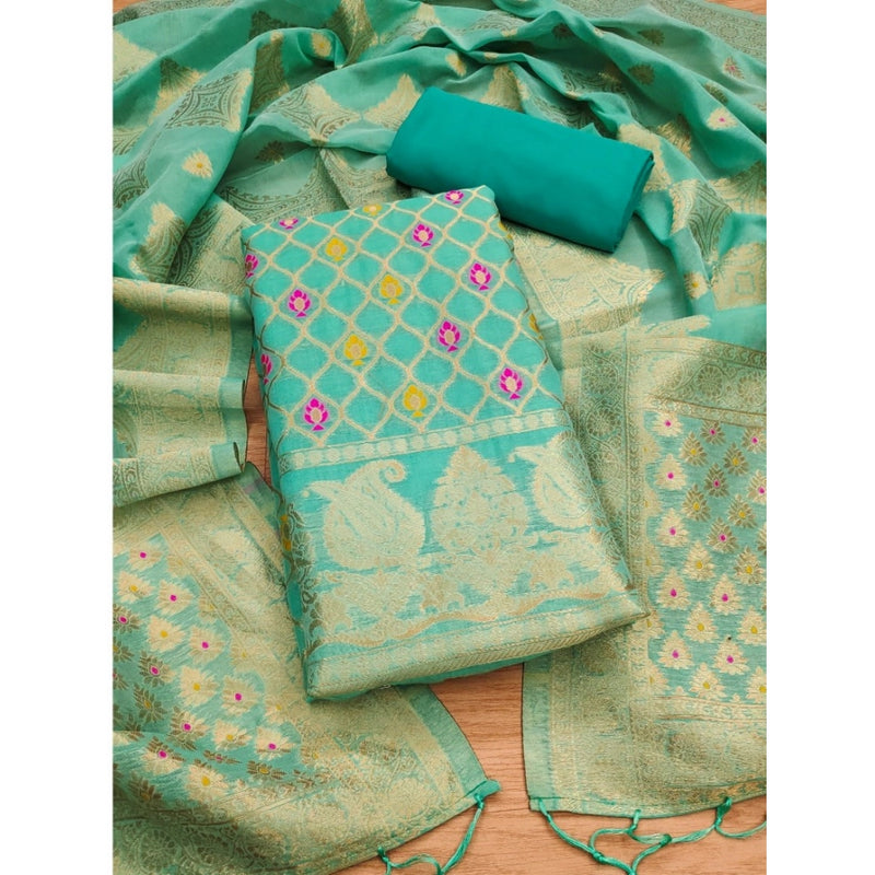 Mayawye Women's Banarasi Silk Printed Unstitched Salwar Suit Material With Dupatta (sea green, 3Mtrs)