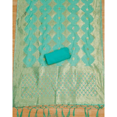 Mayawye Women's Banarasi Silk Printed Unstitched Salwar Suit Material With Dupatta (sea green, 3Mtrs)