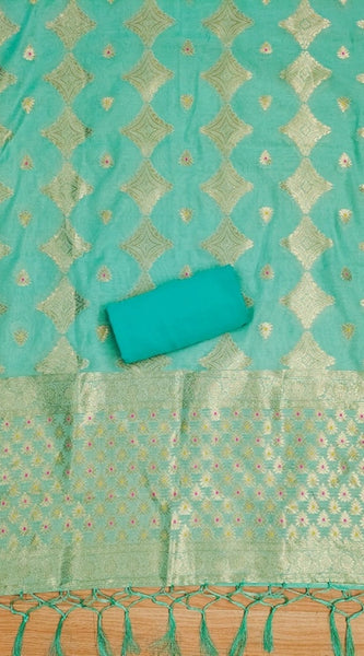 Mayawye Women's Banarasi Silk Printed Unstitched Salwar Suit Material With Dupatta (sea green, 3Mtrs)