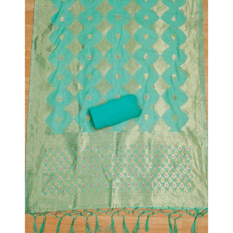Mayawye Women's Banarasi Silk Printed Unstitched Salwar Suit Material With Dupatta (sea green, 3Mtrs)