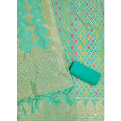 Mayawye Women's Banarasi Silk Printed Unstitched Salwar Suit Material With Dupatta (sea green, 3Mtrs)