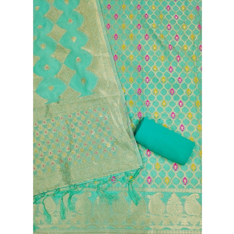 Mayawye Women's Banarasi Silk Printed Unstitched Salwar Suit Material With Dupatta (sea green, 3Mtrs)