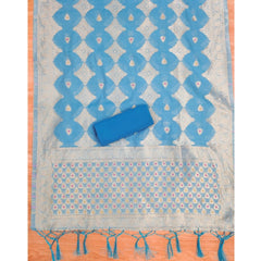 Mayawye Women's Banarasi Silk Printed Unstitched Salwar Suit Material With Dupatta (Sky Blue, 3Mtrs)