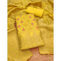 Mayawye Women's Banarasi Silk Printed Unstitched Salwar Suit Material With Dupatta (Yellow, 3Mtrs)